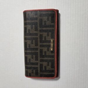 Fendi Brown and Black Wallet with Red Accents